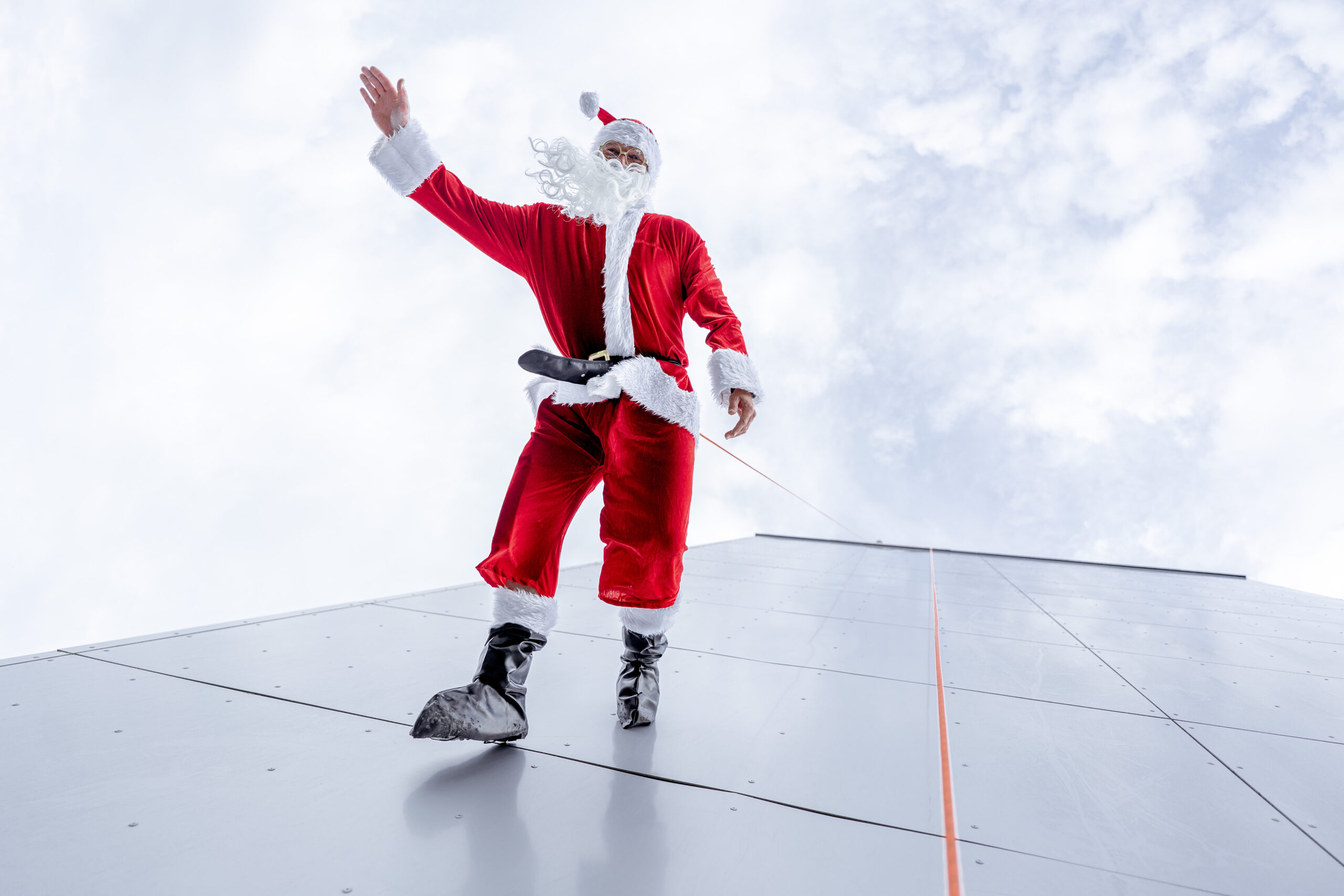 santa walking down a wall